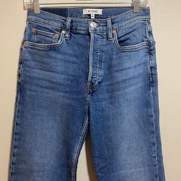 RE/DONE High Rise 70s Stove Pipe Button Fly Raw Hem Denim Jeans Size 26 - Picture 6 of 16